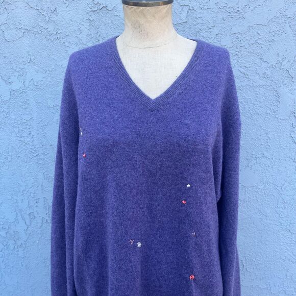 Upcycled Sweater Purple Cashmere Mens large J.Crew embroidered fiber art - Picture 2 of 9